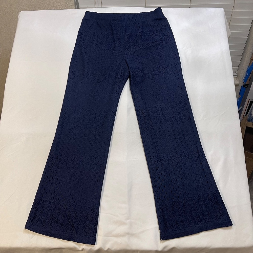 CATO Girls XL 16 Navy Blue Crochet Lace Flare Pants Boho Festival Y2K